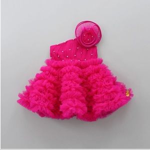 Swirl One Shoulder Frilled Dress